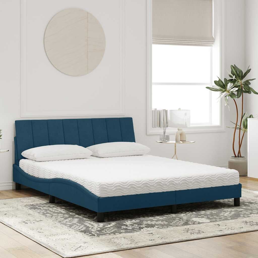 vidaXL Легло с матрак Hanko синьо 160x200 см кадифе