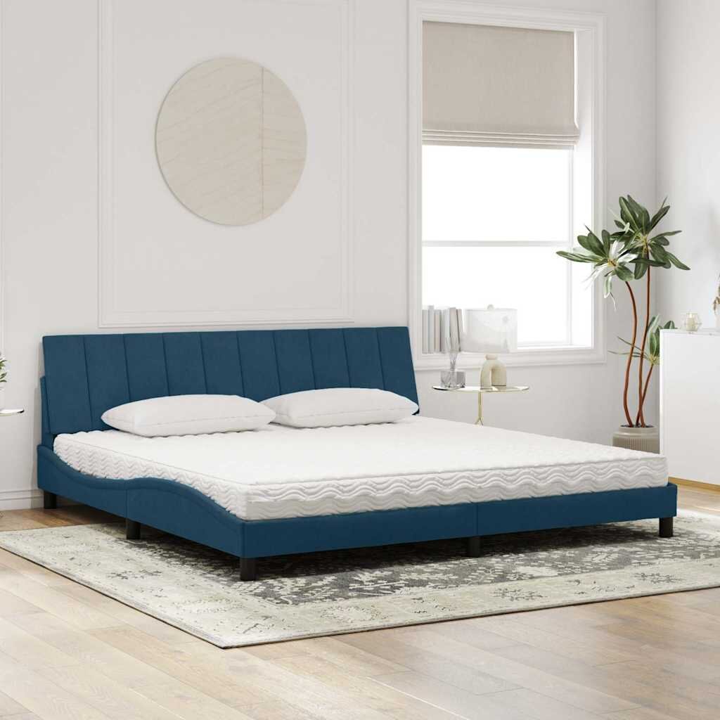 vidaXL Легло с матрак Hanko синьо 200x200 см кадифе