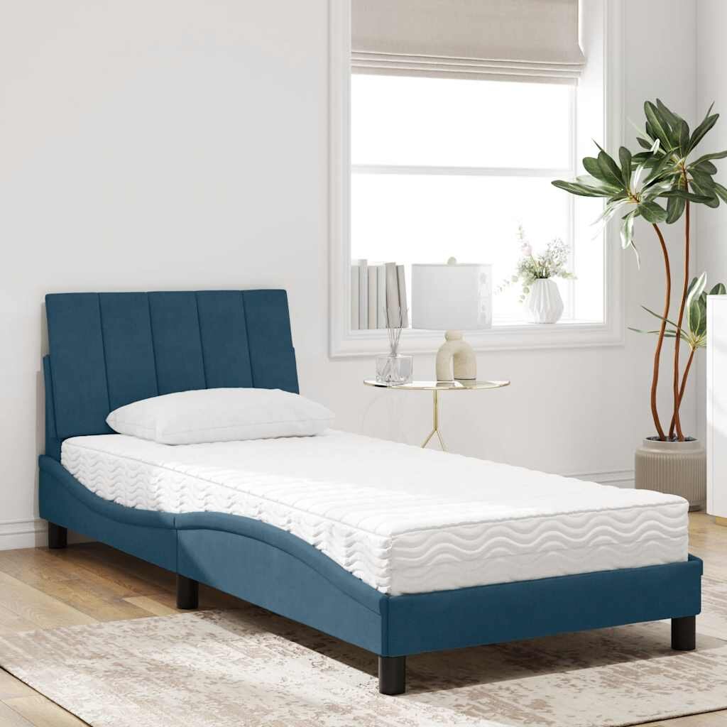 vidaXL Легло с матрак Hanko синьо 80x200 см кадифе