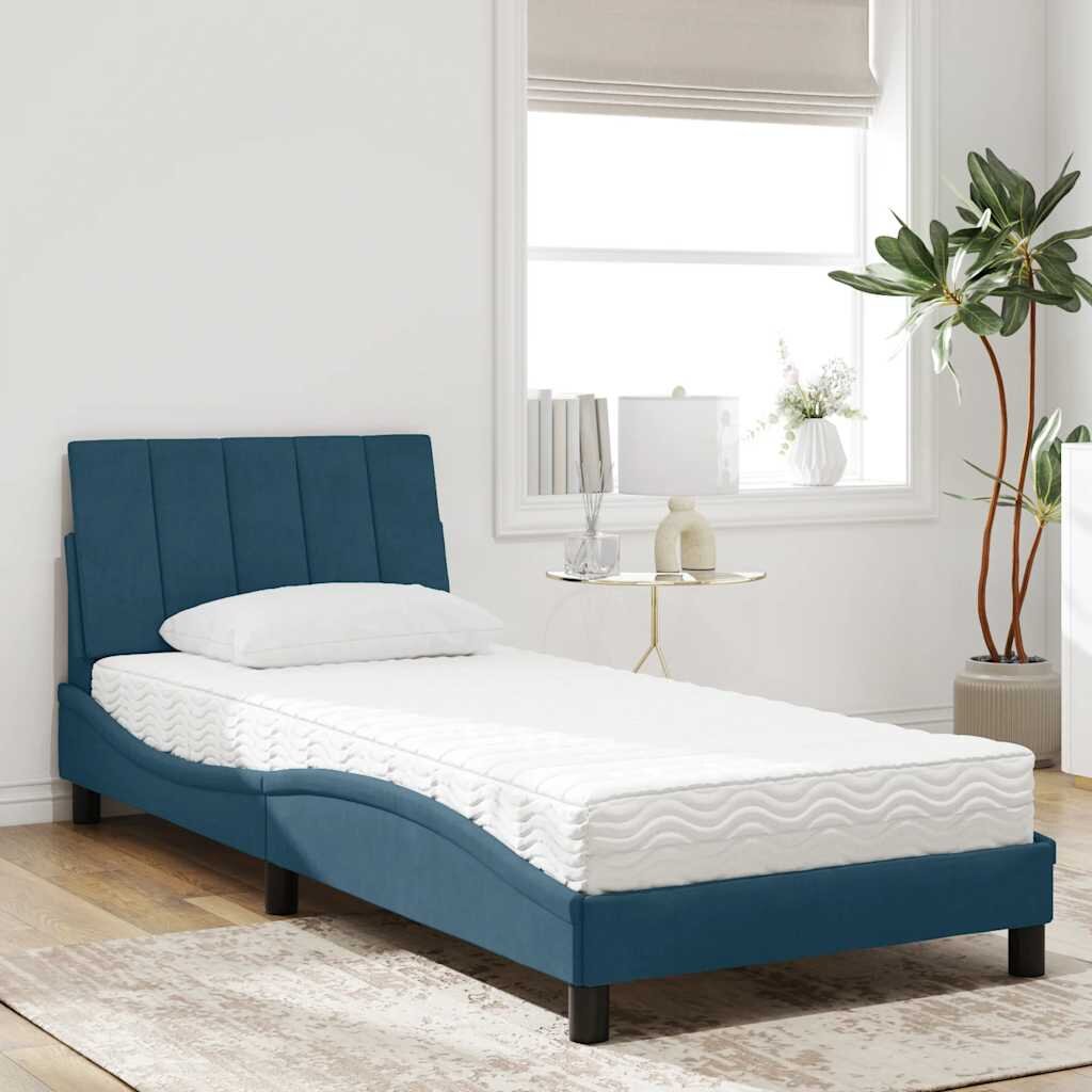 vidaXL Легло с матрак Hanko синьо 90x190 см кадифе