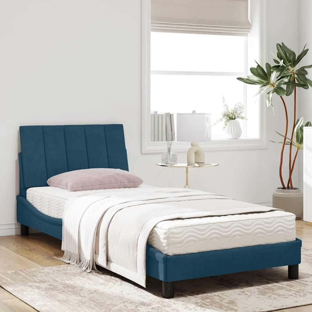 vidaXL Легло с матрак Hanko синьо 90x200 см кадифе