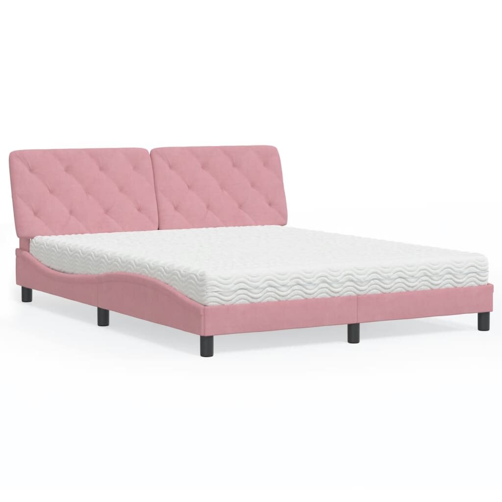 vidaXL Легло с матрак розово 160x200 см кадифе