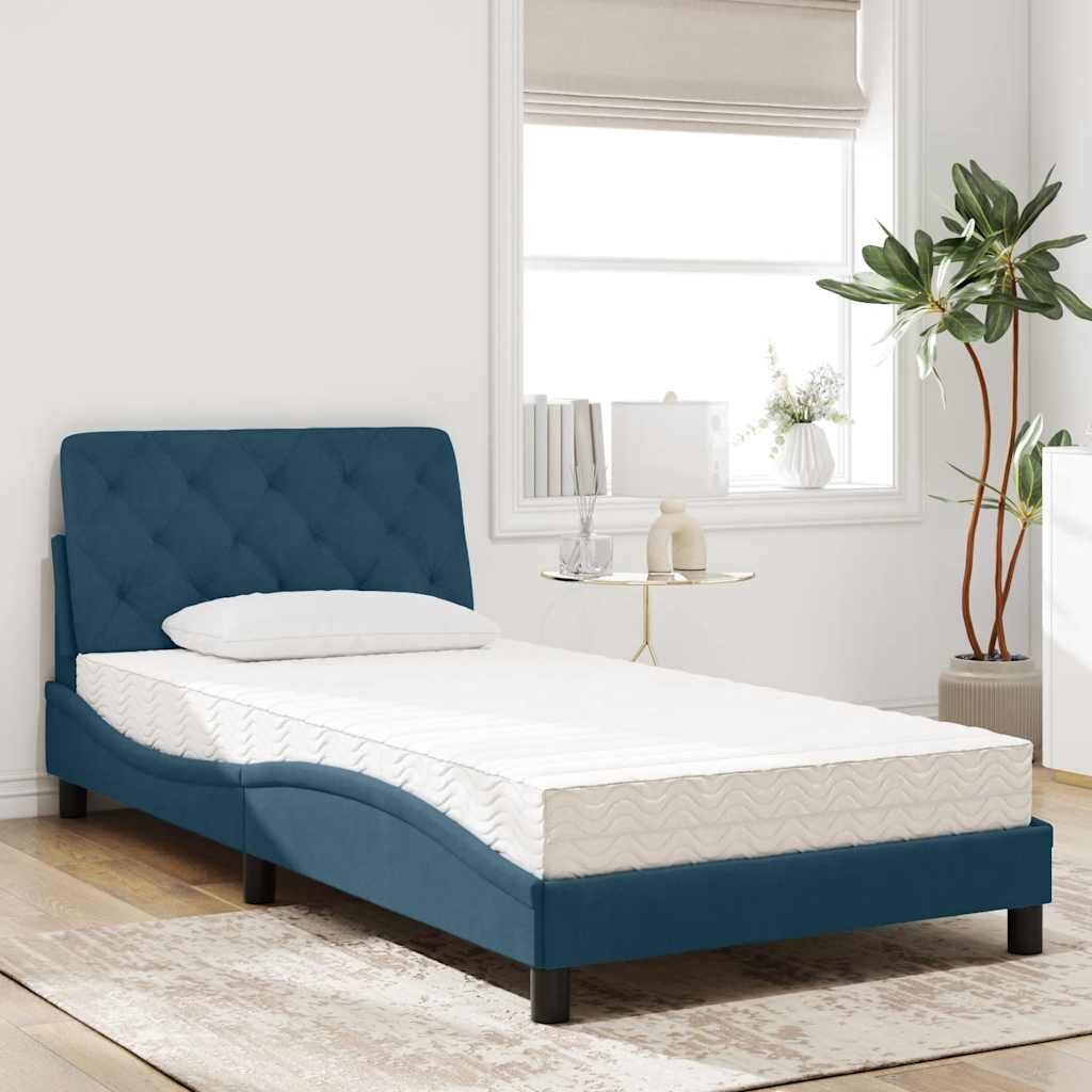 vidaXL Легло с матрак синьо 100x200 см кадифе