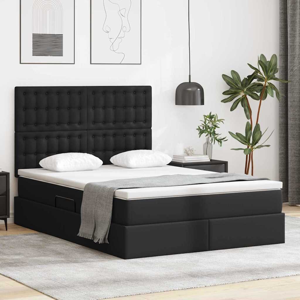 vidaXL Легло с място за съхранение Черно 140 x 200 cm Изкуствена