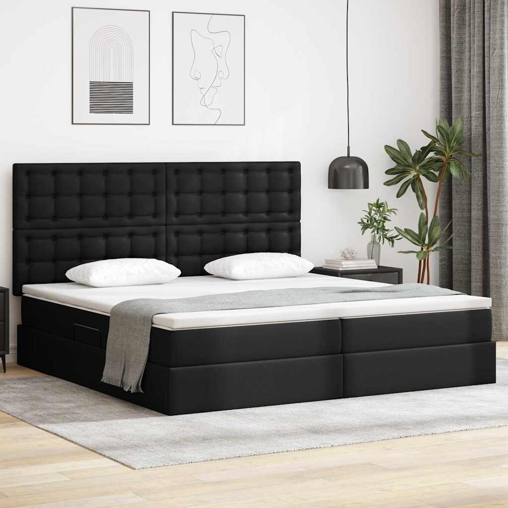 vidaXL Легло с място за съхранение Черно 200 x 200 cm Изкуствена