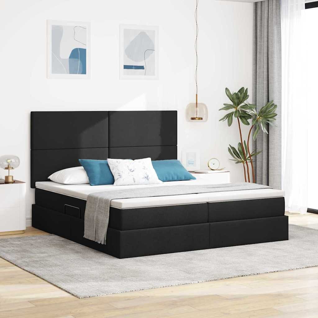 vidaXL Легло с място за съхранение Черно 200 x 200 cm Текстил