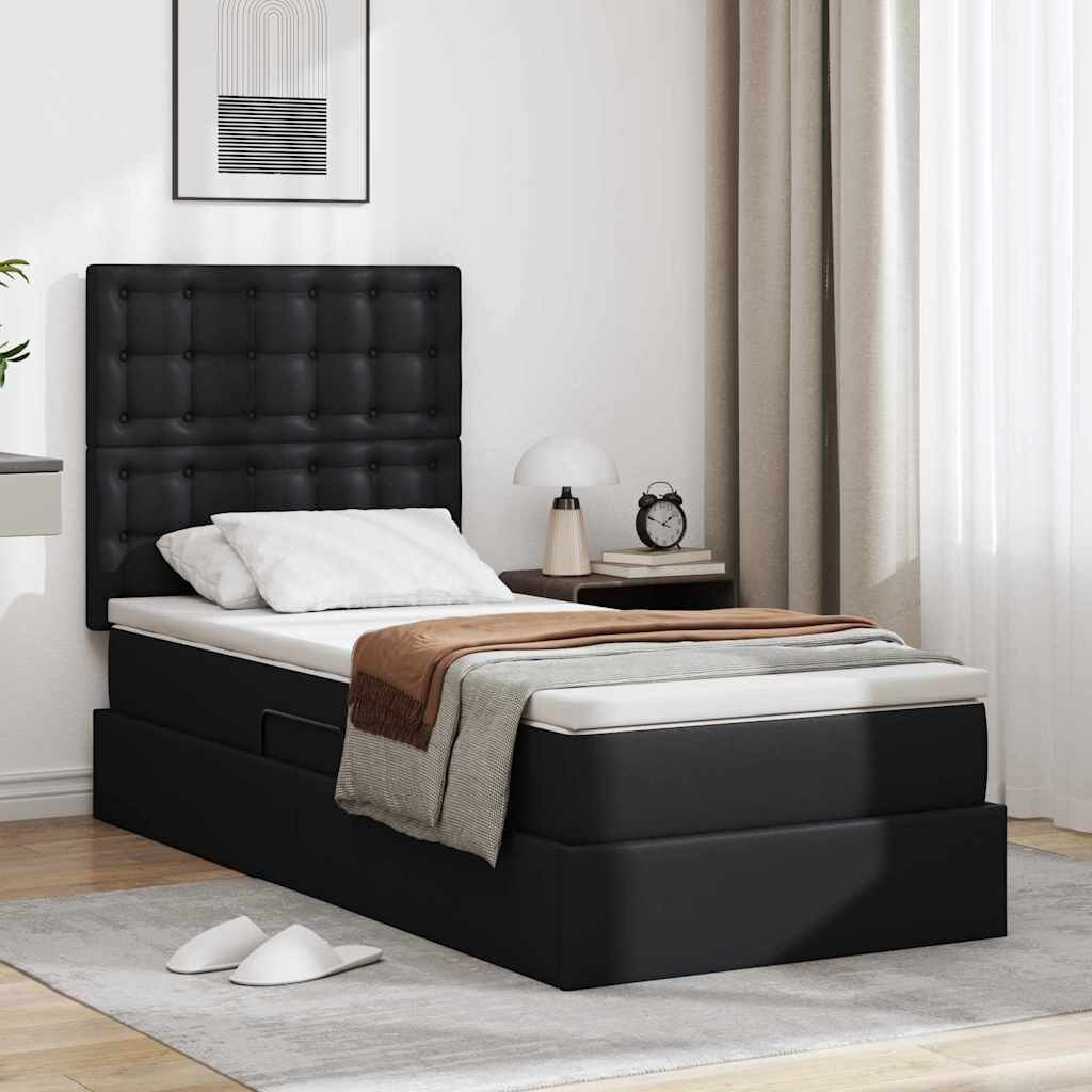 vidaXL Легло с място за съхранение Черно 90 x 200 cm Изкуствена
