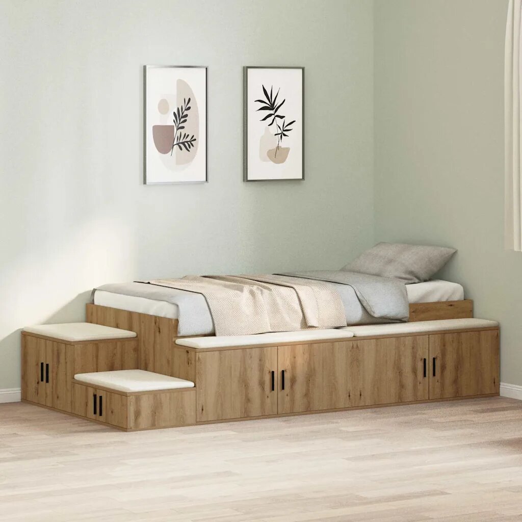 vidaXL Легло с място за съхранение Дъб 80 cm Инженерна дървесина