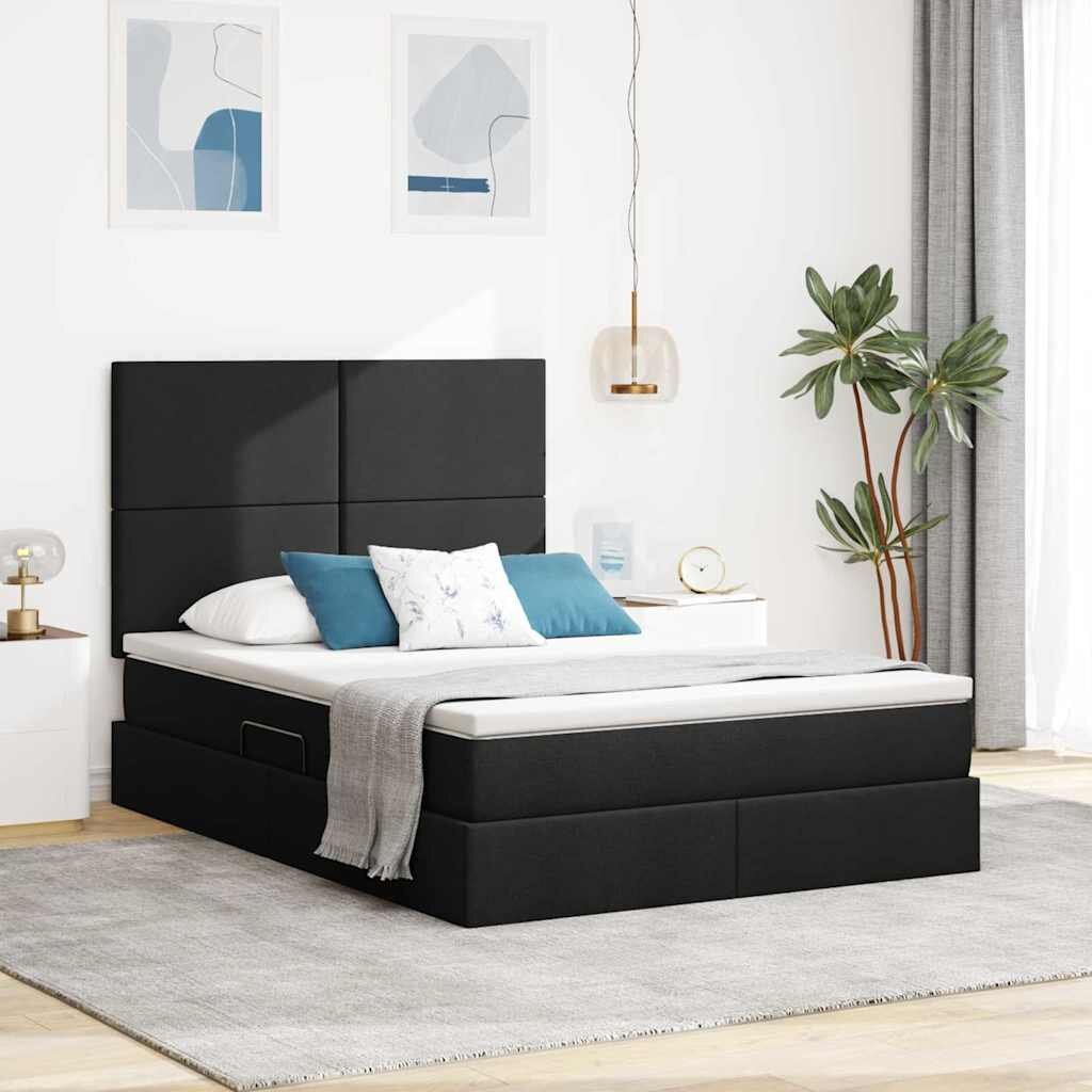 vidaXL Легло с място за съхранение и матрак Черно 140 x 190 cm текстил