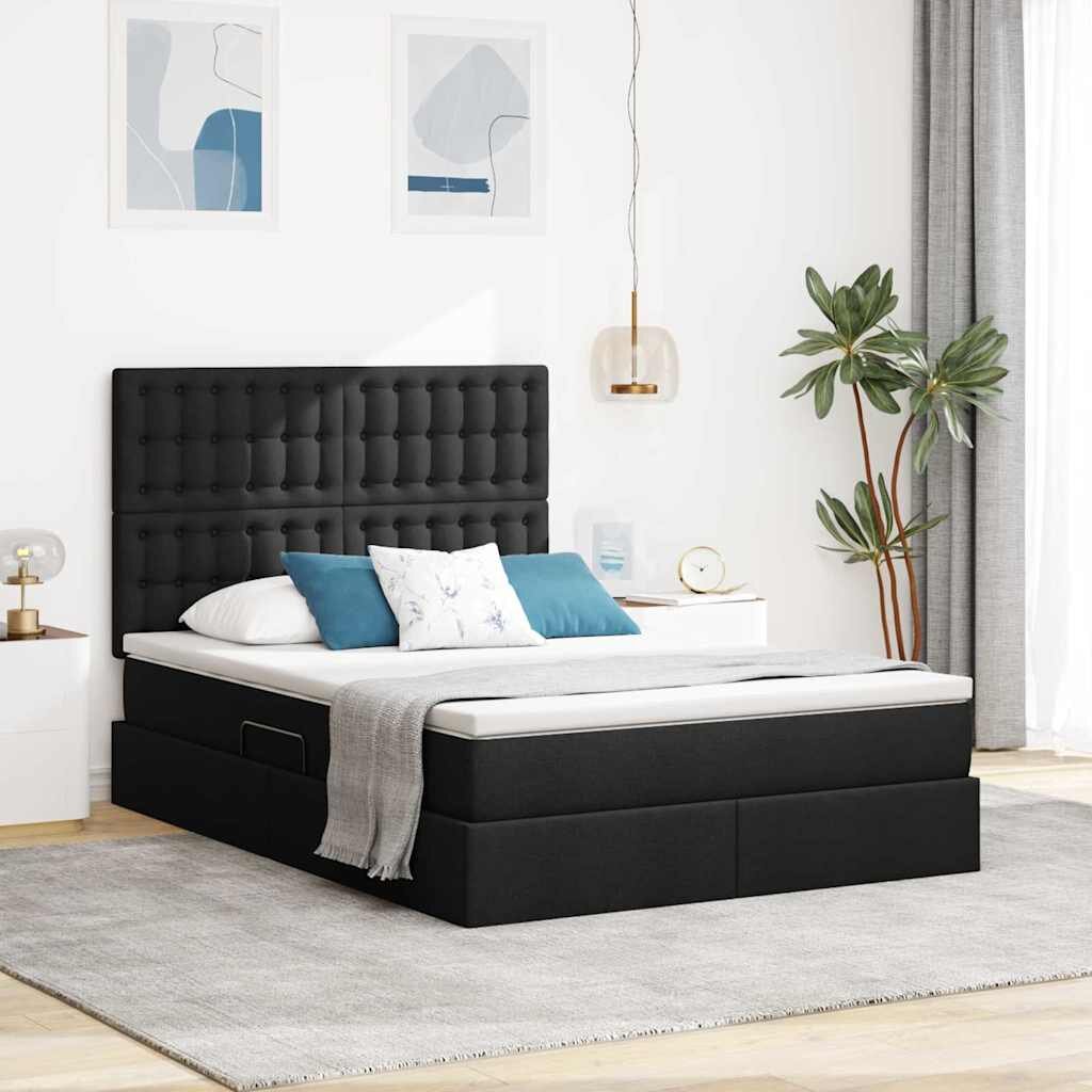 vidaXL Легло с място за съхранение и матрак Черно 140 x 190 cm текстил