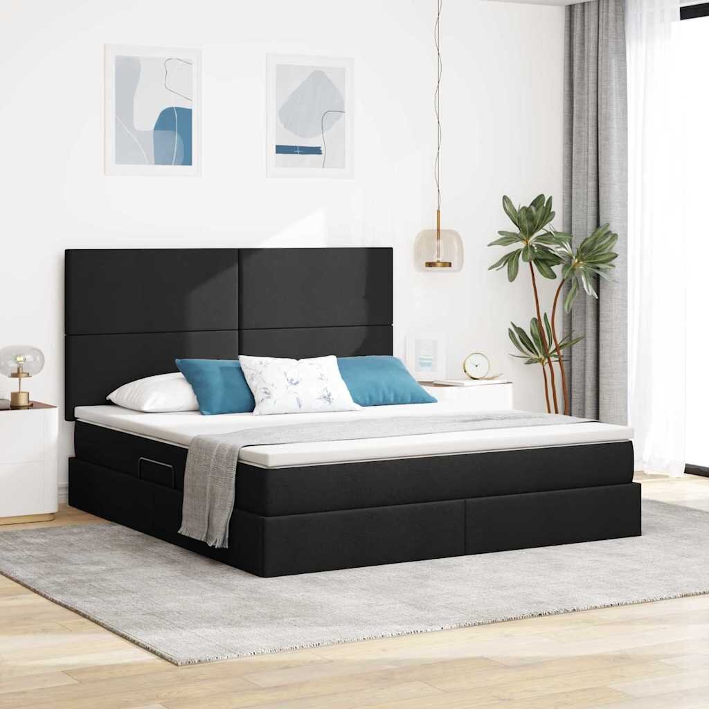 vidaXL Легло с място за съхранение и матрак Черно 180 x 200 cm текстил