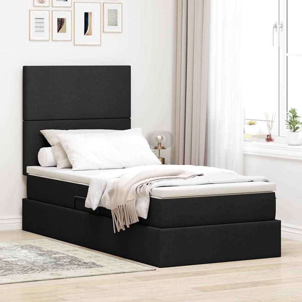 vidaXL Легло с място за съхранение и матрак Черно 90 x 190 cm текстил