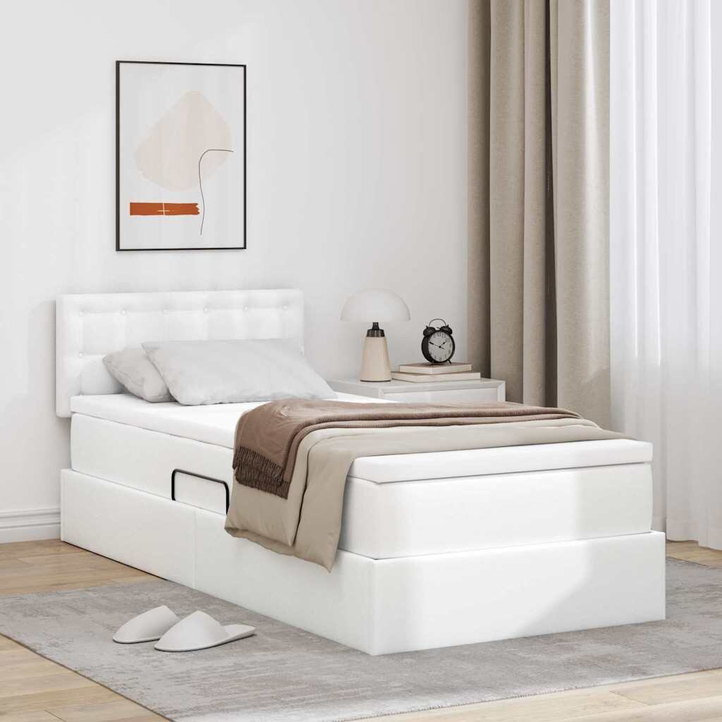 vidaXL Легло с място за съхранение и матрак Чисто бяло 90 x 190 cm