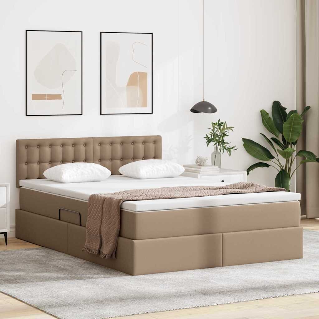 vidaXL Легло с място за съхранение и матрак Капучино 140 x 190 cm