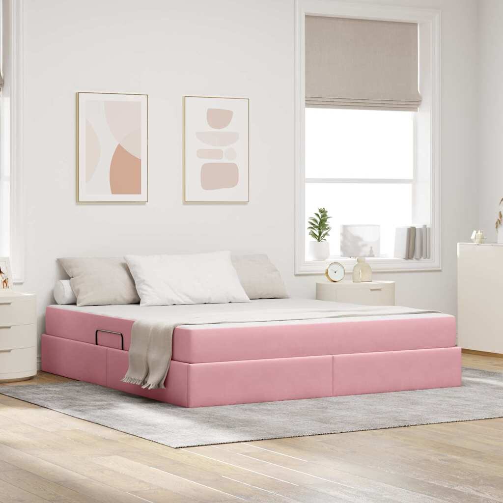 vidaXL Легло с място за съхранение и матрак Розово 160 x 200 cm Кадифе