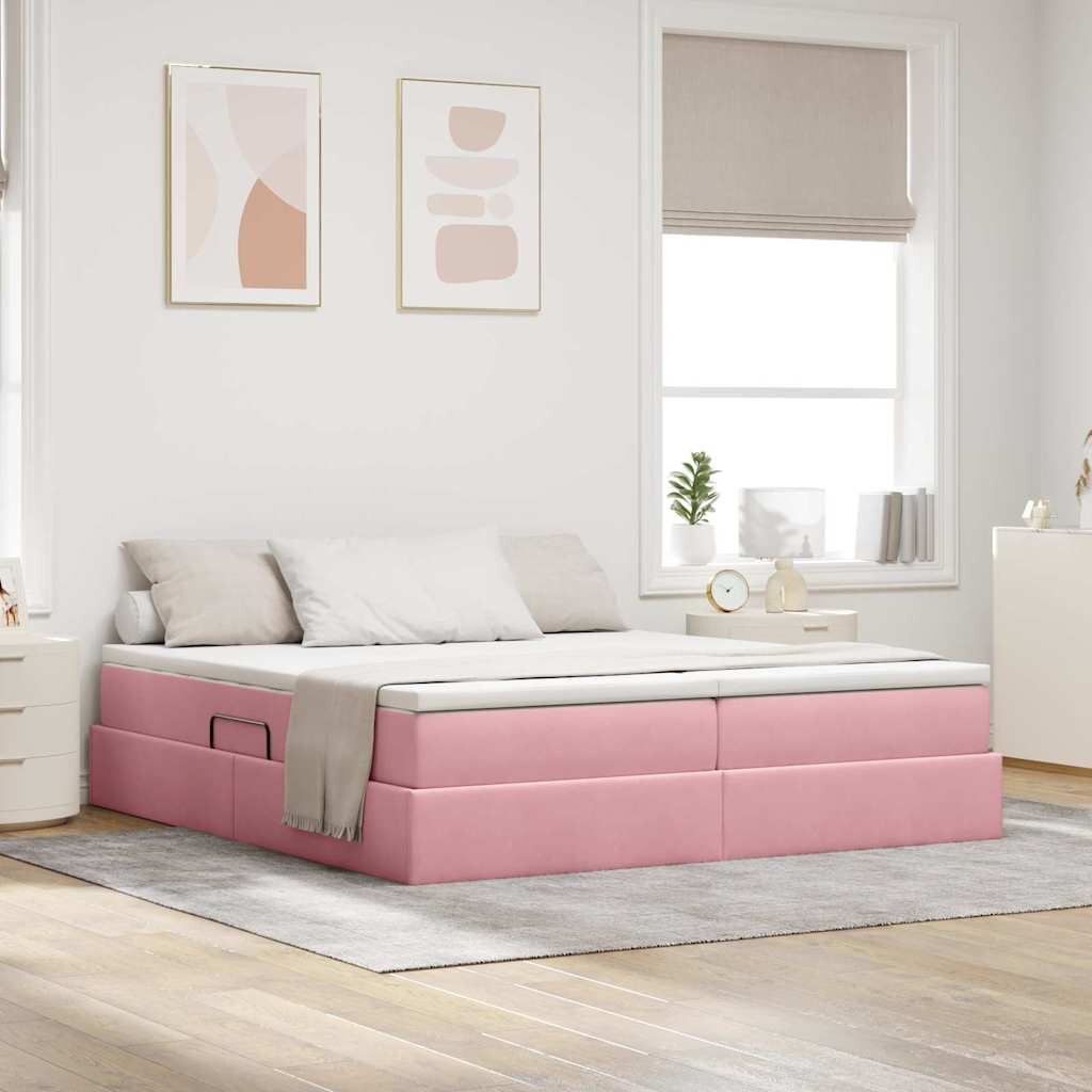 vidaXL Легло с място за съхранение и матрак Розово 200 x 200 cm Кадифе
