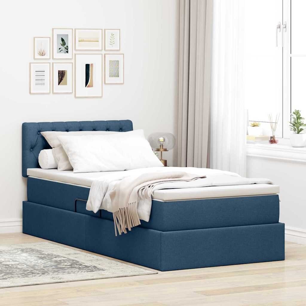 vidaXL Легло с място за съхранение и матрак Синьо 90 x 190 cm Кадифе