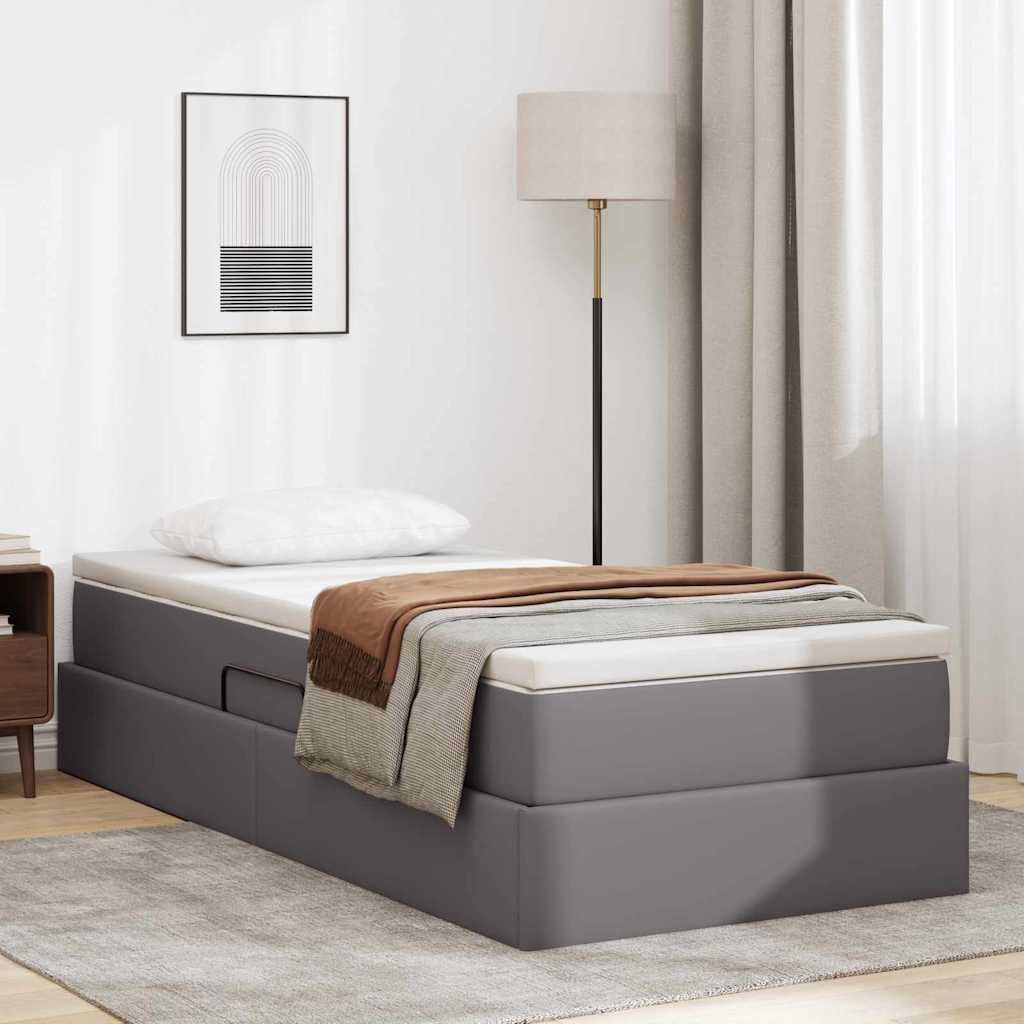 vidaXL Легло с място за съхранение и матрак Сив 90 x 200 cm Изкуствена