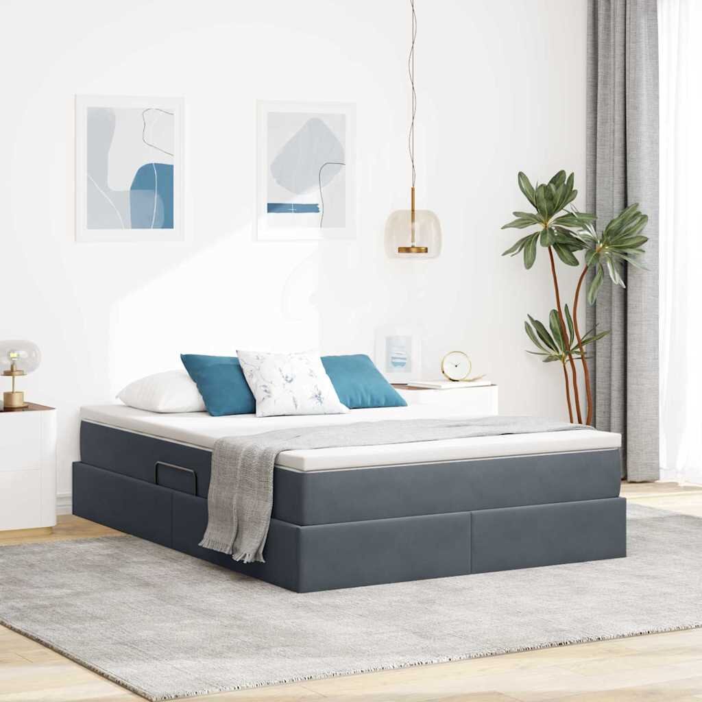 vidaXL Легло с място за съхранение и матрак Тъмен сив 140 x 190 cm