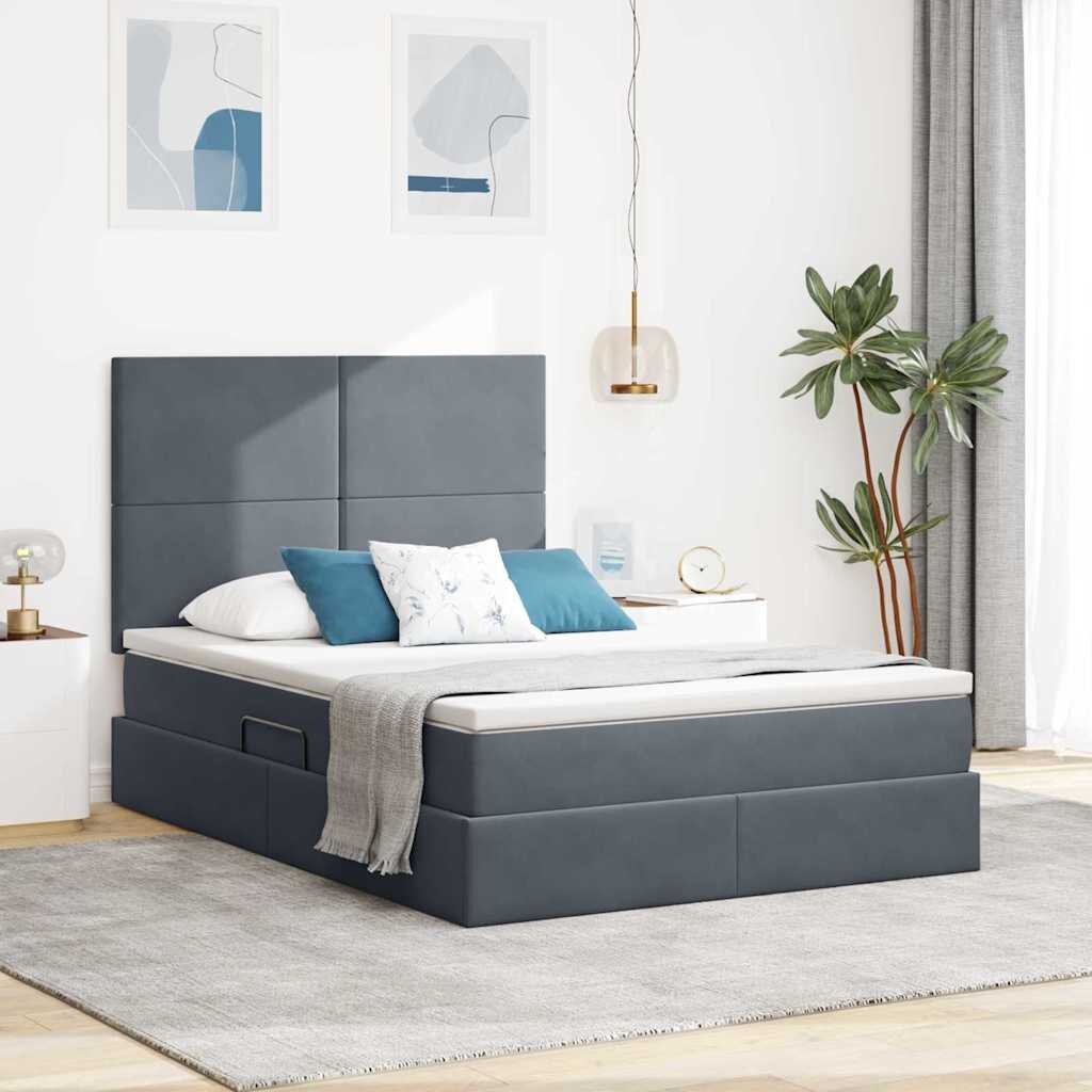 vidaXL Легло с място за съхранение и матрак Тъмен сив 140 x 190 cm