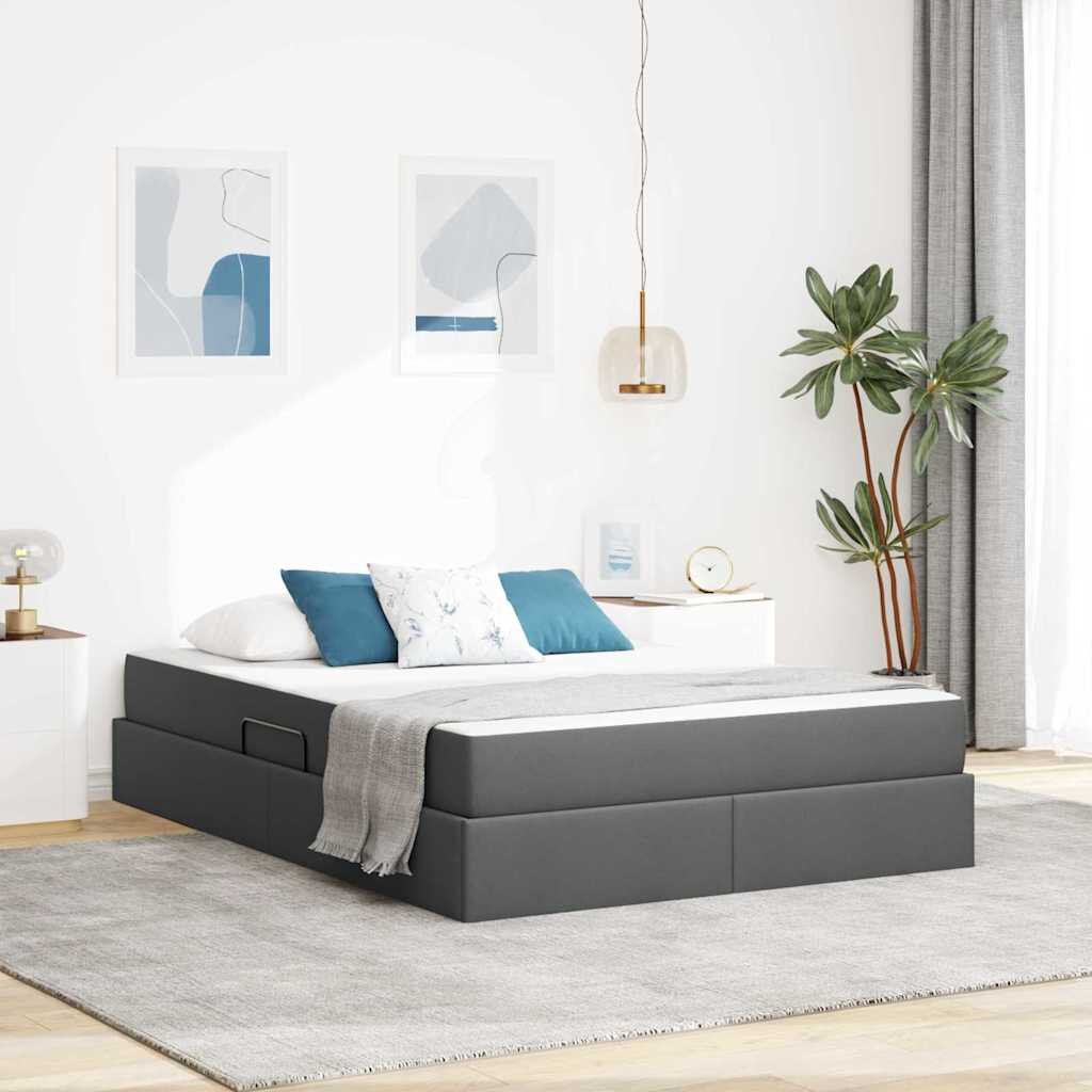 vidaXL Легло с място за съхранение и матрак Тъмен сив 140 x 190 cm