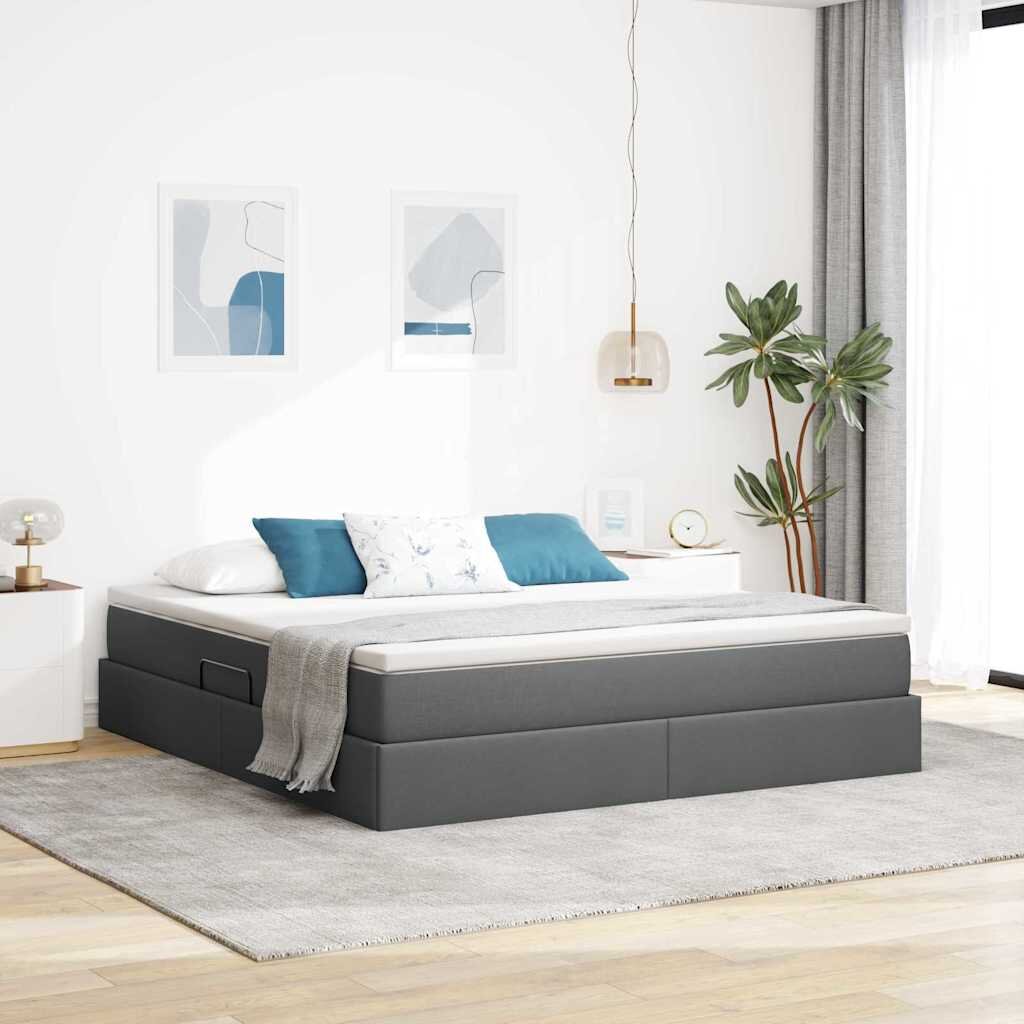 vidaXL Легло с място за съхранение и матрак Тъмен сив 160 x 200 cm