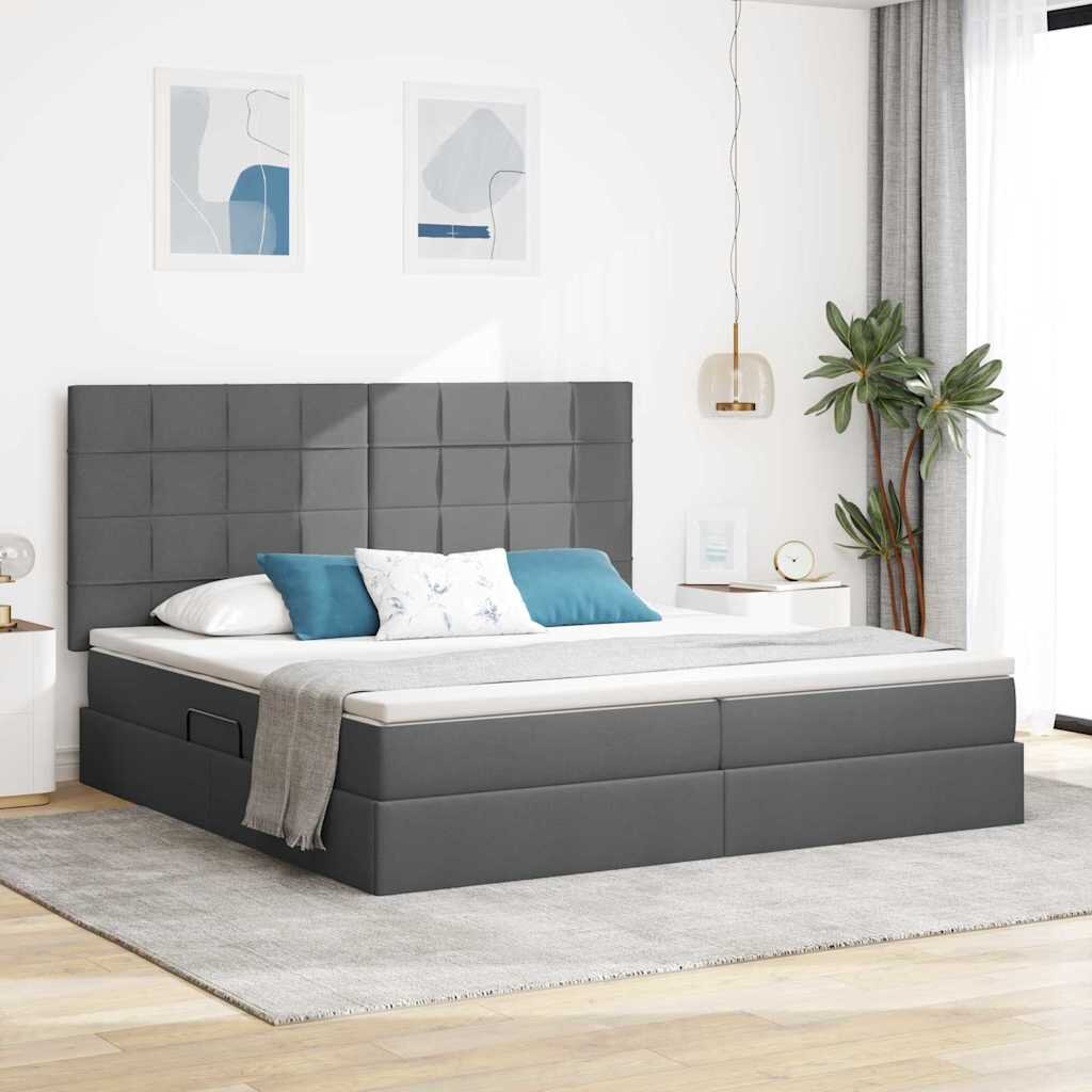 vidaXL Легло с място за съхранение и матрак Тъмен сив 200 x 200 cm