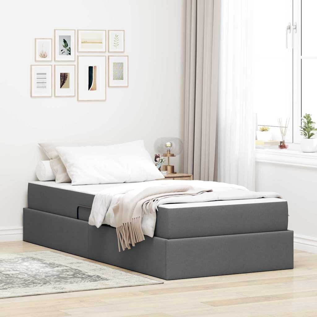 vidaXL Легло с място за съхранение и матрак Тъмен сив 90 x 190 cm