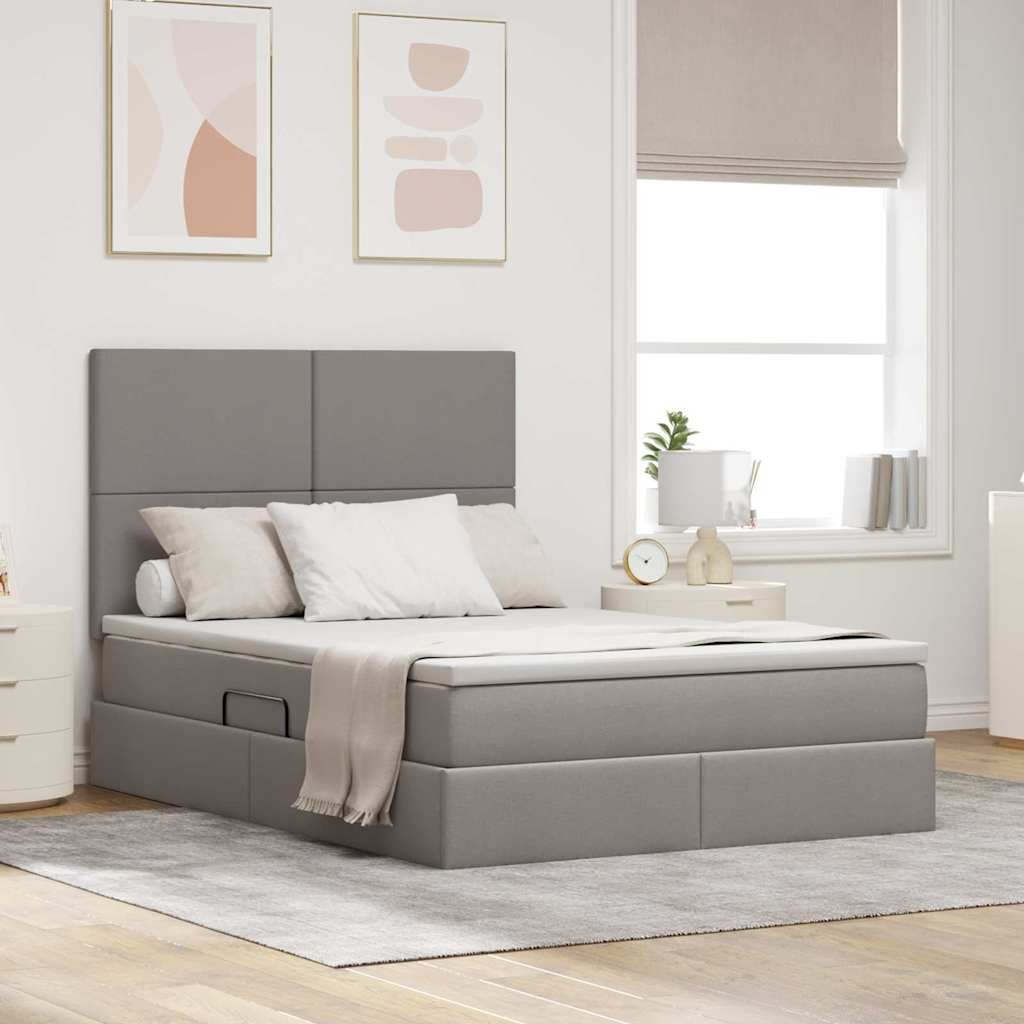 vidaXL Легло с място за съхранение и матрак Таупе 140 x 200 cm текстил