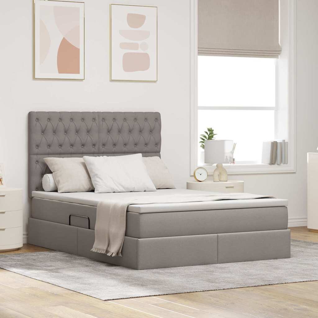 vidaXL Легло с място за съхранение и матрак Таупе 140 x 200 cm текстил