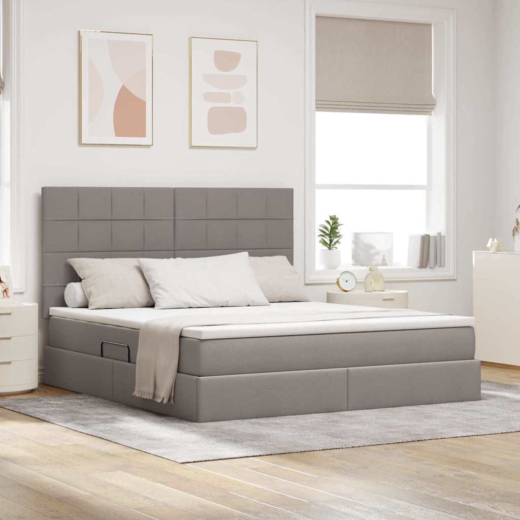 vidaXL Легло с място за съхранение и матрак Таупе 180 x 200 cm текстил