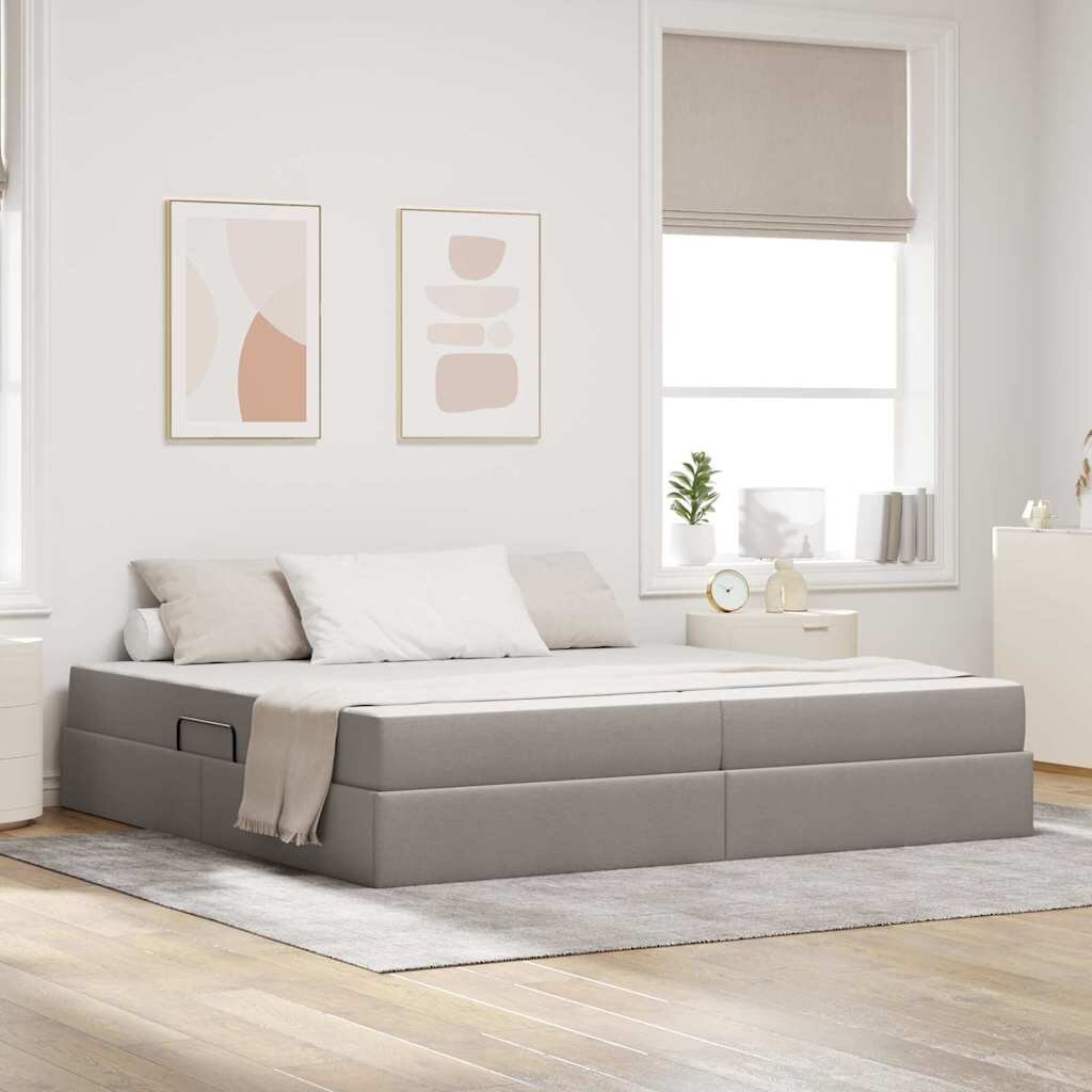 vidaXL Легло с място за съхранение и матрак Таупе 200 x 200 cm