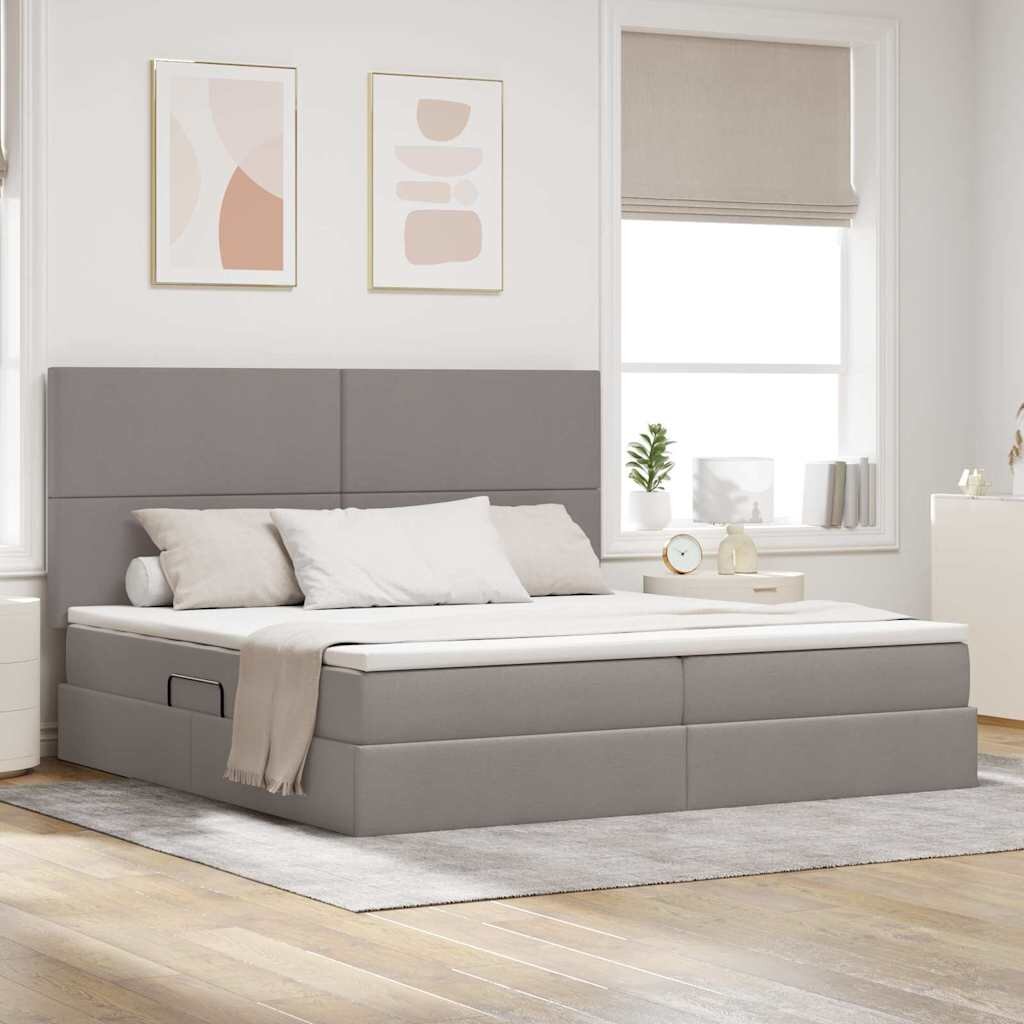 vidaXL Легло с място за съхранение и матрак Таупе 200 x 200 cm текстил