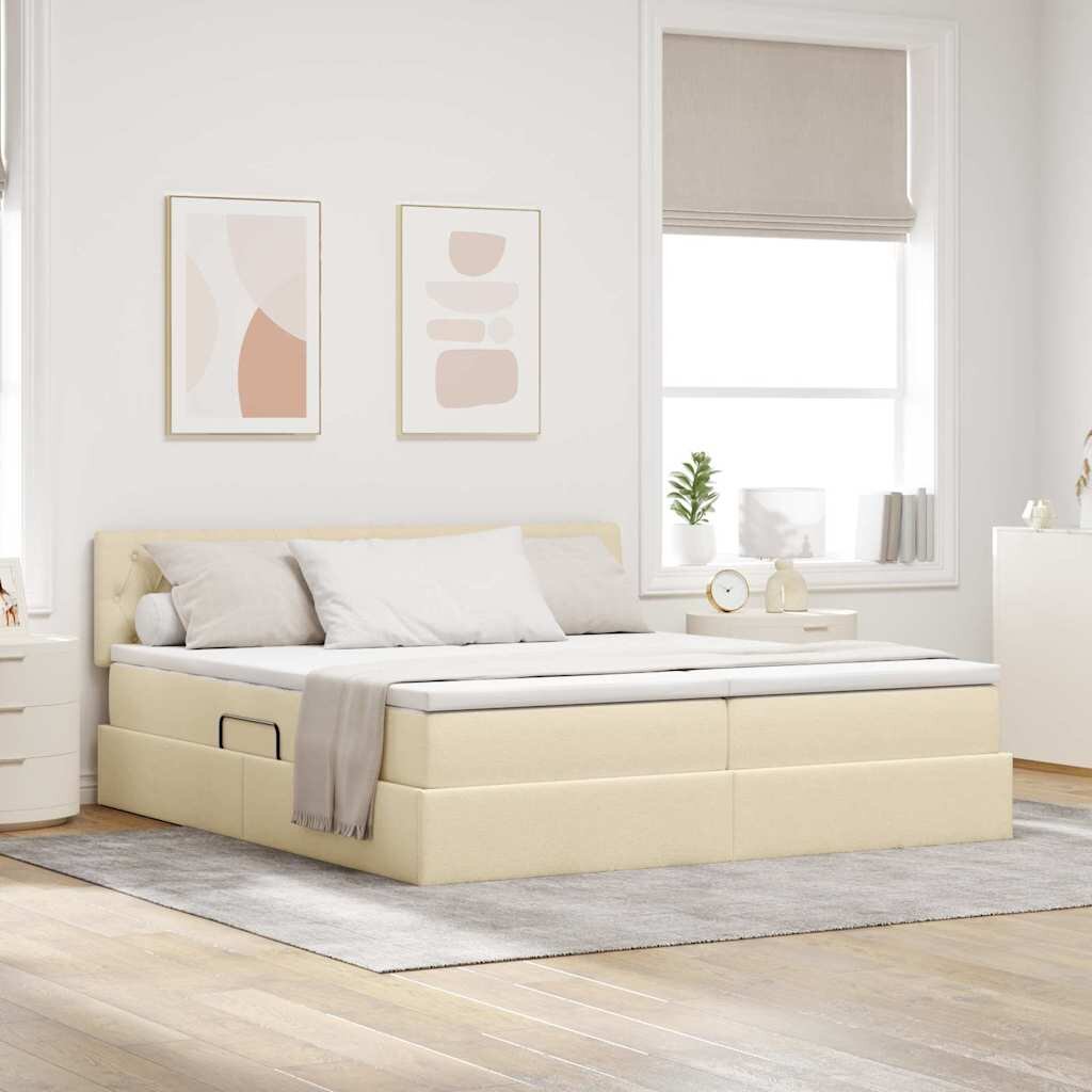vidaXL Легло с място за съхранение Кремав 200 x 200 cm Изкуствена