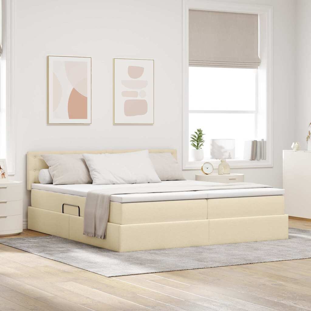 vidaXL Легло с място за съхранение Кремав 200 x 200 cm Изкуствена
