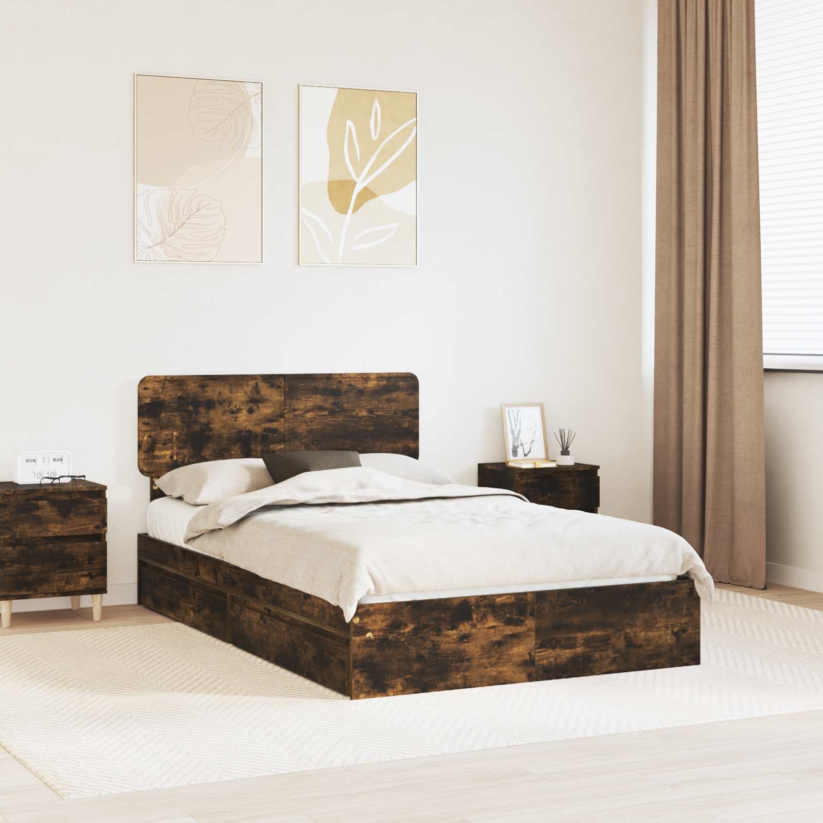 vidaXL Легло с място за съхранение Опушен дъб 135 x 190 cm