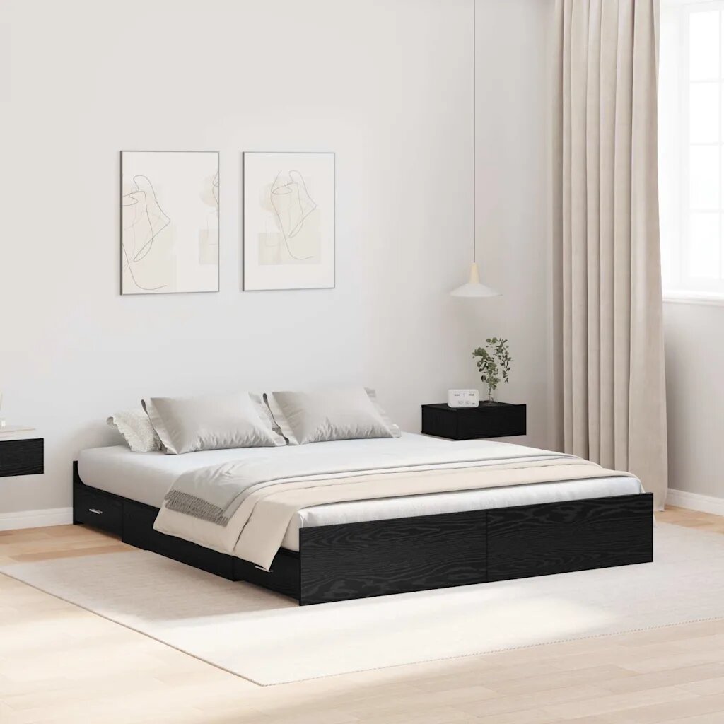 vidaXL Легло с място за съхранение с чекмедже Черния дъб 150 x 200 cm