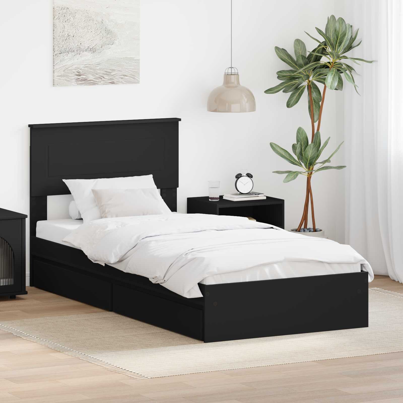 vidaXL Легло с място за съхранение с чекмедже Черно 90 x 190 cm