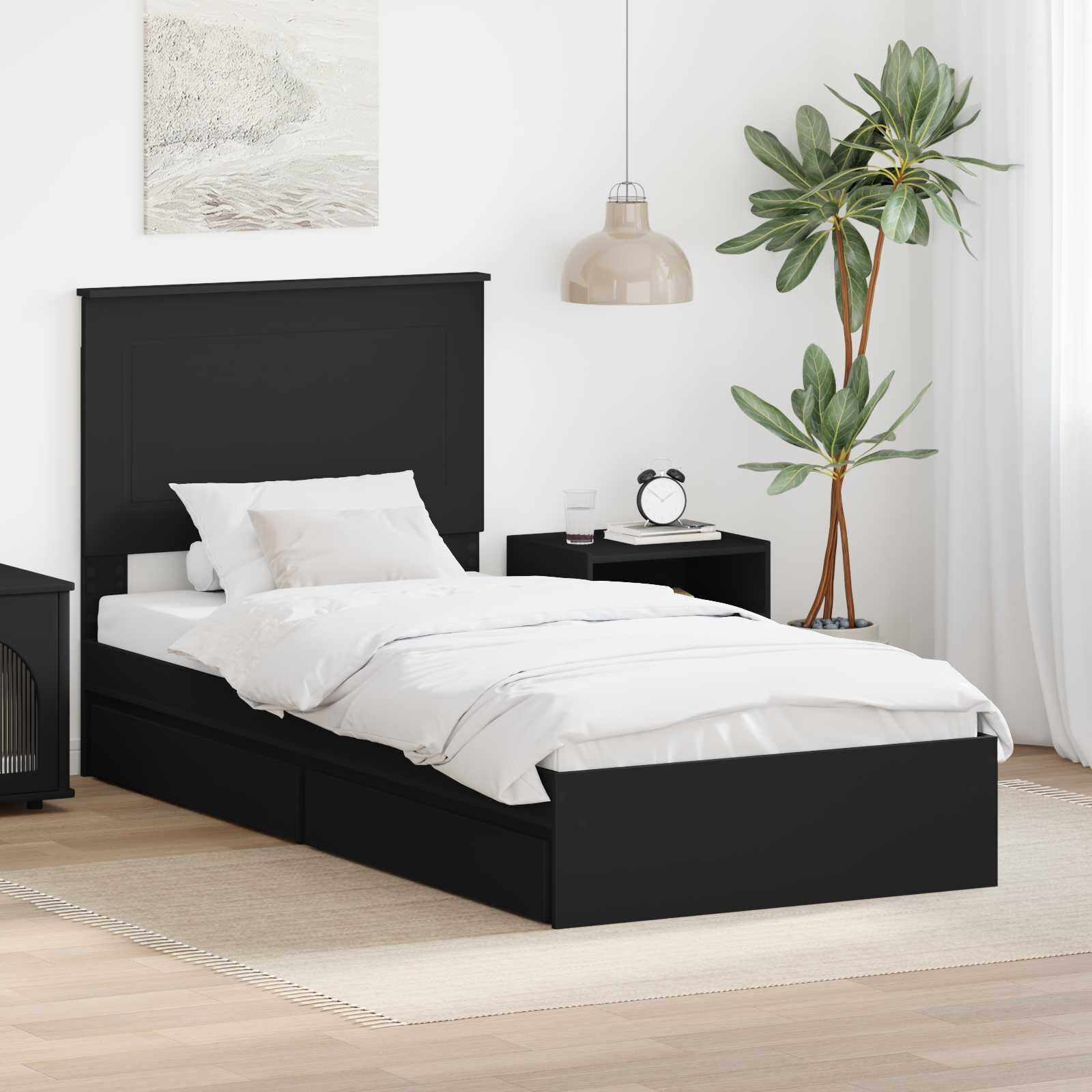 vidaXL Легло с място за съхранение с чекмедже Черно 90 x 190 cm