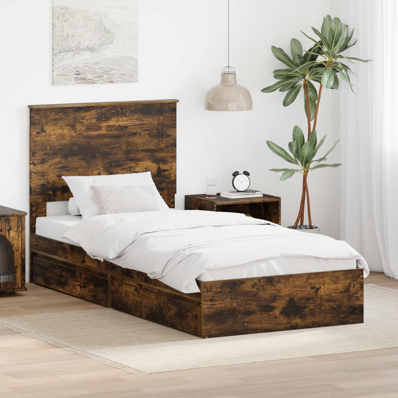 vidaXL Легло с място за съхранение с чекмедже Димян дъб 100 x 200 cm