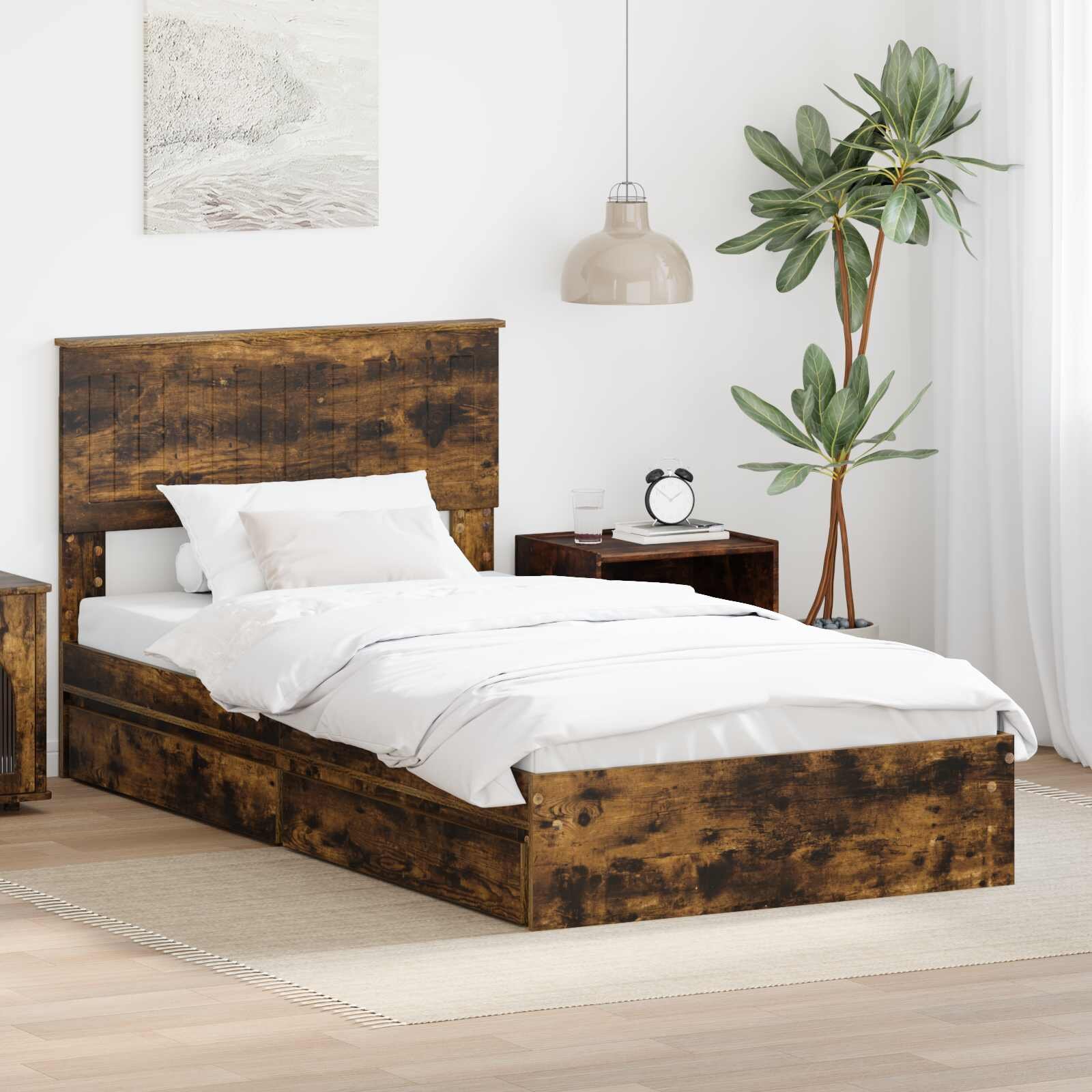 vidaXL Легло с място за съхранение с чекмедже Димян дъб 100 x 200 cm