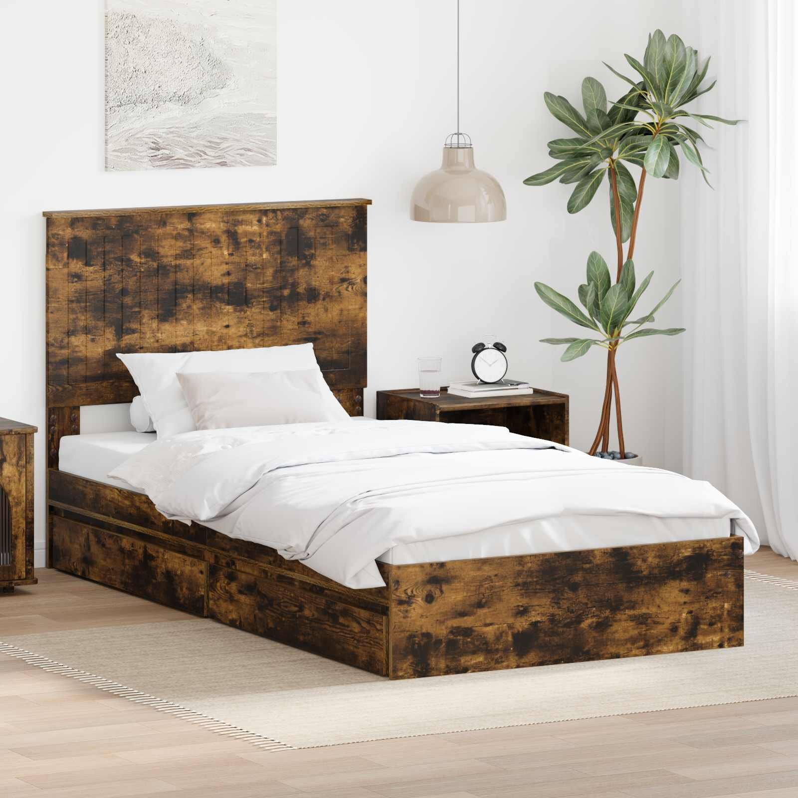 vidaXL Легло с място за съхранение с чекмедже Димян дъб 100 x 200 cm