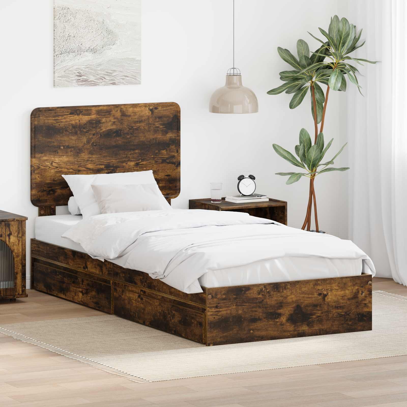 vidaXL Легло с място за съхранение с чекмедже Димян дъб 100 x 200 cm