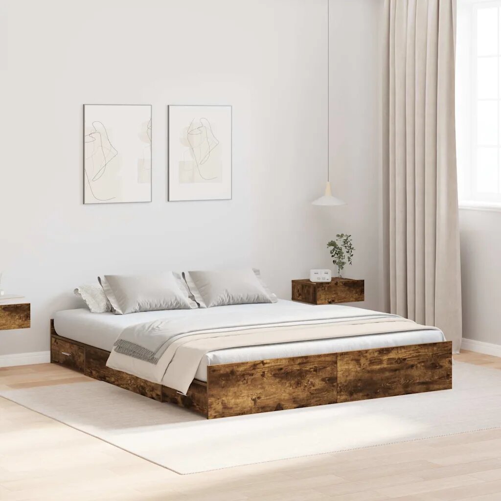 vidaXL Легло с място за съхранение с чекмедже Димян дъб 150 x 200 cm