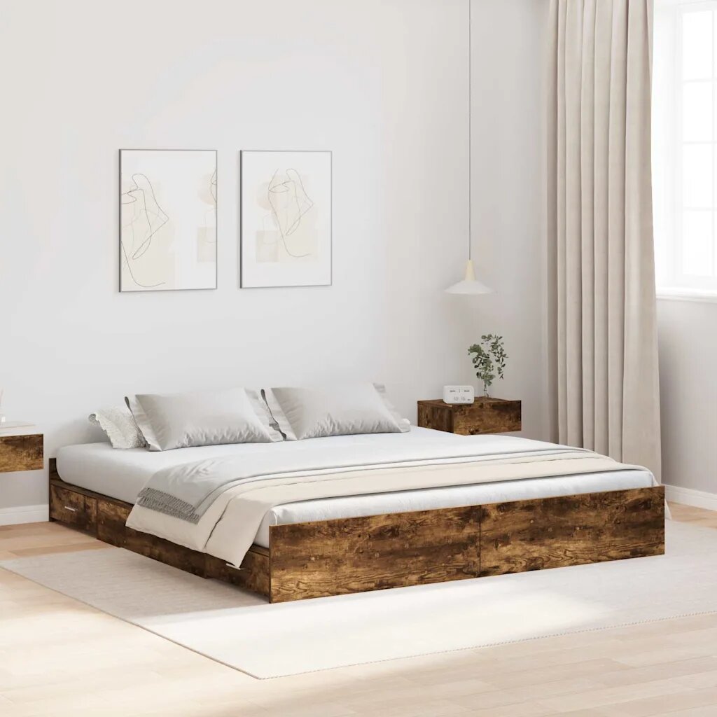 vidaXL Легло с място за съхранение с чекмедже Димян дъб 200 x 200 cm