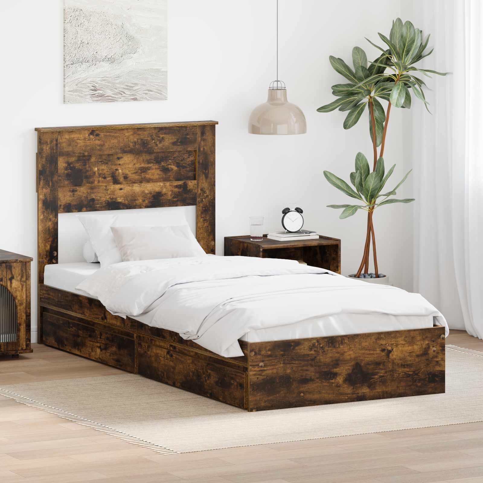 vidaXL Легло с място за съхранение с чекмедже Димян дъб 75 x 190 cm