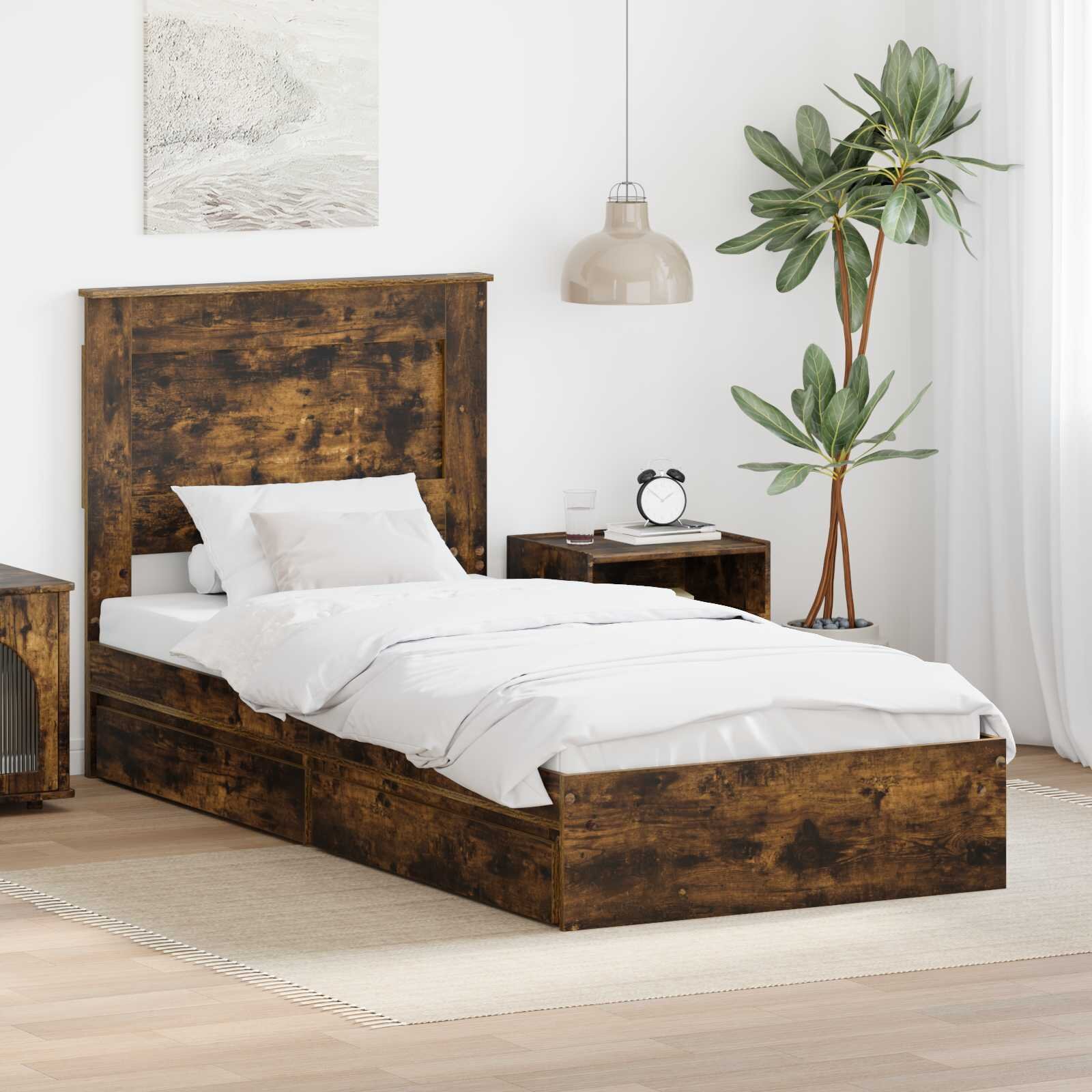 vidaXL Легло с място за съхранение с чекмедже Димян дъб 75 x 190 cm