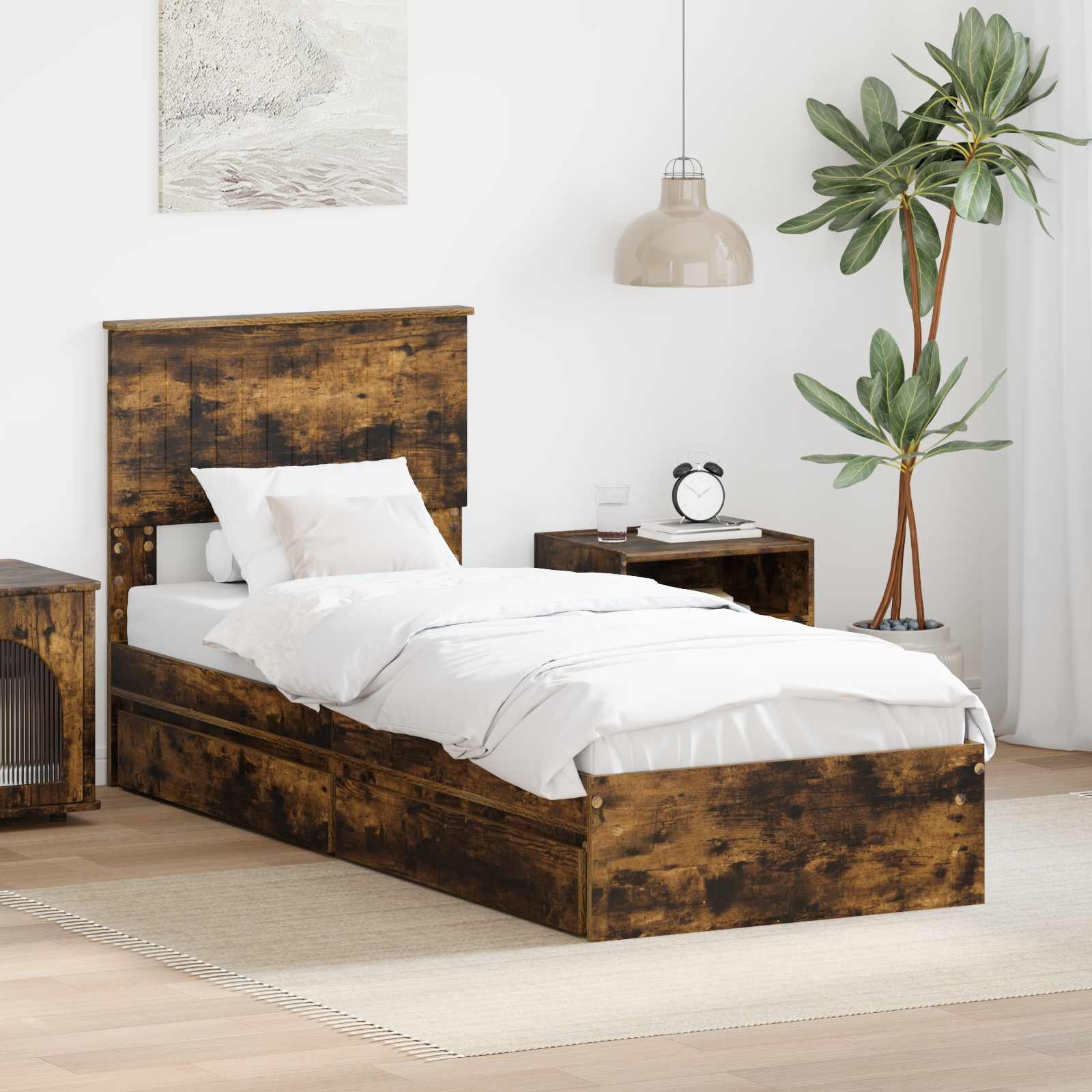 vidaXL Легло с място за съхранение с чекмедже Димян дъб 75 x 190 cm