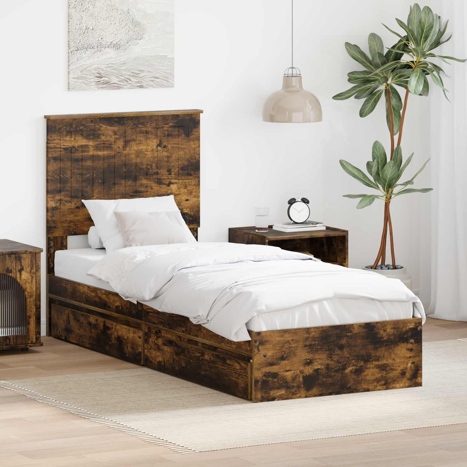vidaXL Легло с място за съхранение с чекмедже Димян дъб 75 x 190 cm