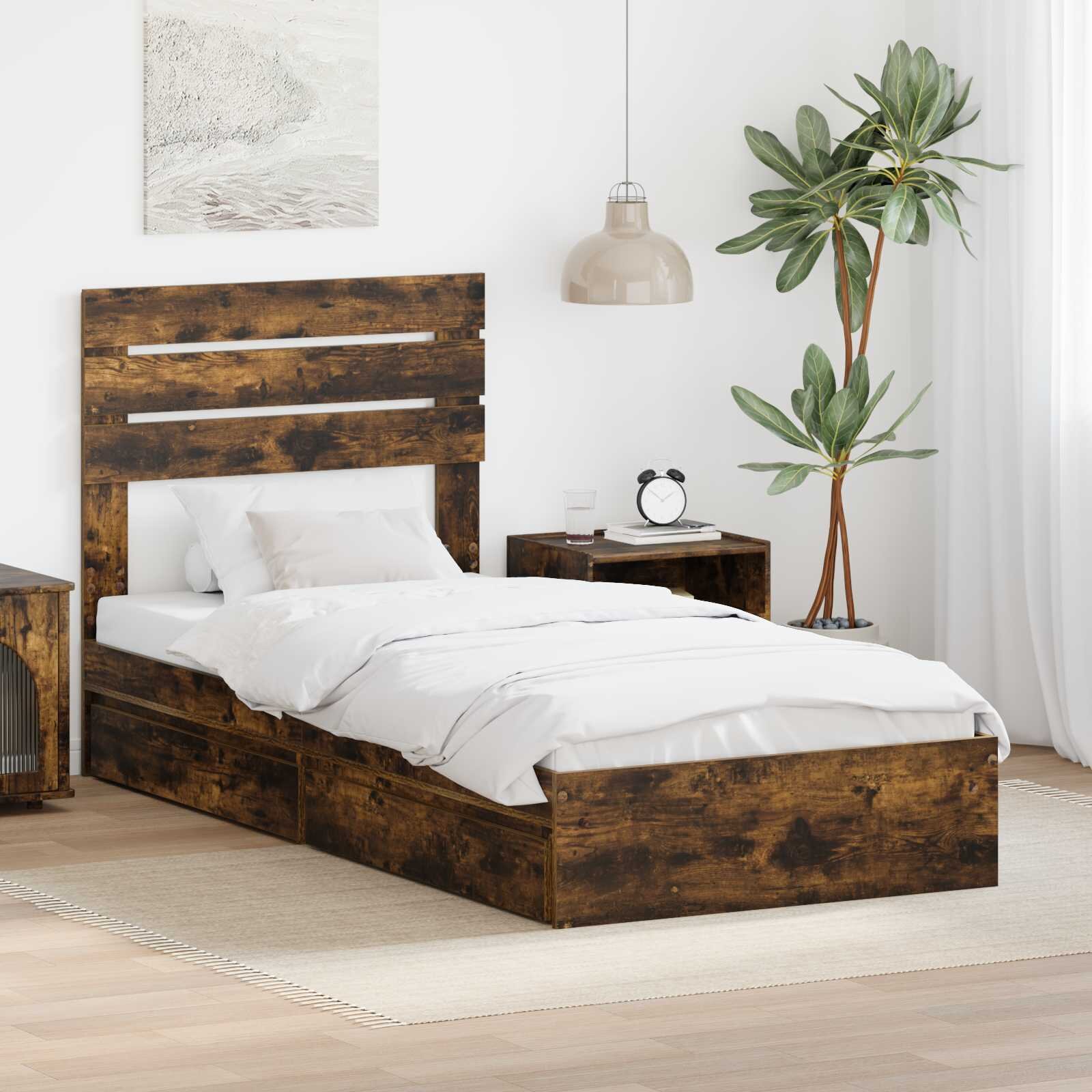 vidaXL Легло с място за съхранение с чекмедже Димян дъб 90 x 190 cm